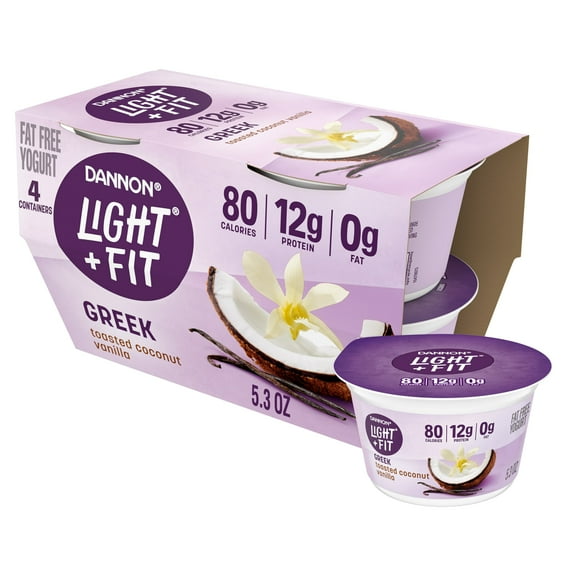 Light   Fit Toasted Coconut Vanilla Greek Fat Free Yogurt Cups, 5.3 oz, 4 Count