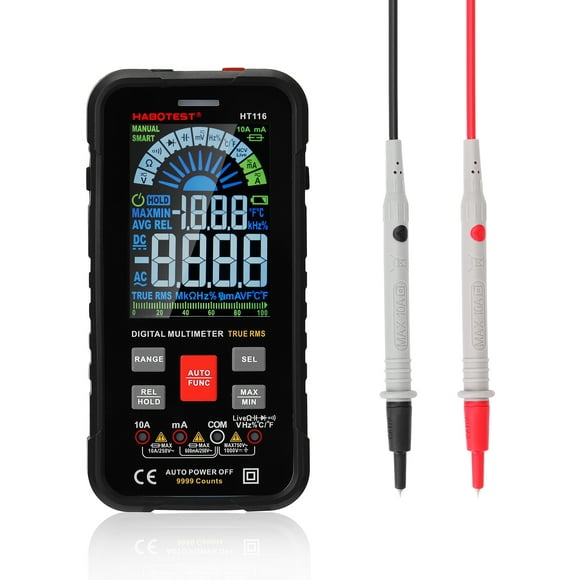 Amdohai HABOTEST HT116 Multimètre Portable Intelligent Écran Couleur 9999 Unités avec Fonction Flash, RMS NCV Courant Continu, Résistance au Courant, Capacité Freque
