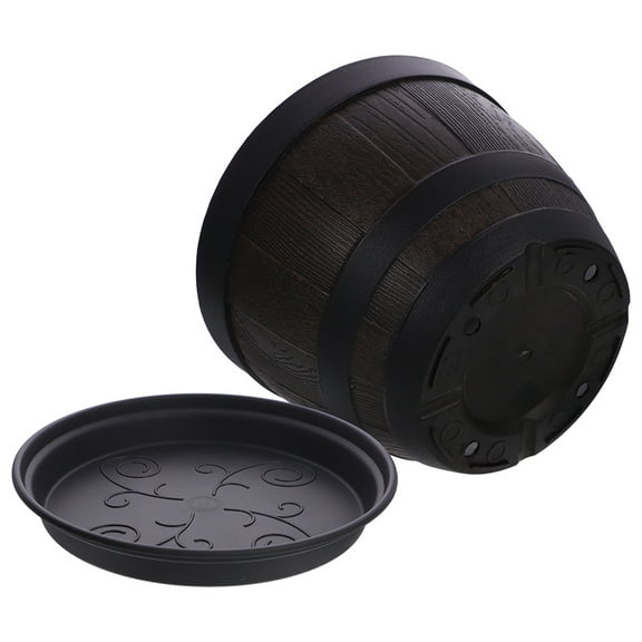 OUNONA  Barrel Planter Patio Imitation Wood Grain Flower Pot