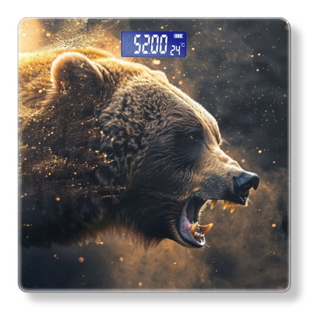 High Precision Body Weight Scale Smart Bathroom Scales with Large LCD Display(400lbs) Decorative for Bedroom-Grizzly Bear Roaring Surrounded By Dust Particles Dark Background