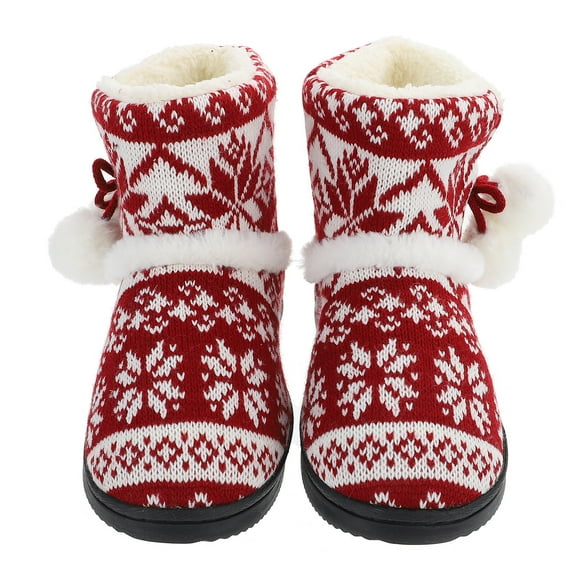 EXHUMKY Women's Red Warm Indoor Booties with Thick Sole for Autumn and Winter Comfort
