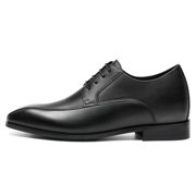 CMR CHAMARIPA Men's Shoes With Higher Heels - Black Calfskin Derby Shoes - Height Increasing Dress Shoes 2.76 Inches / 7 CM