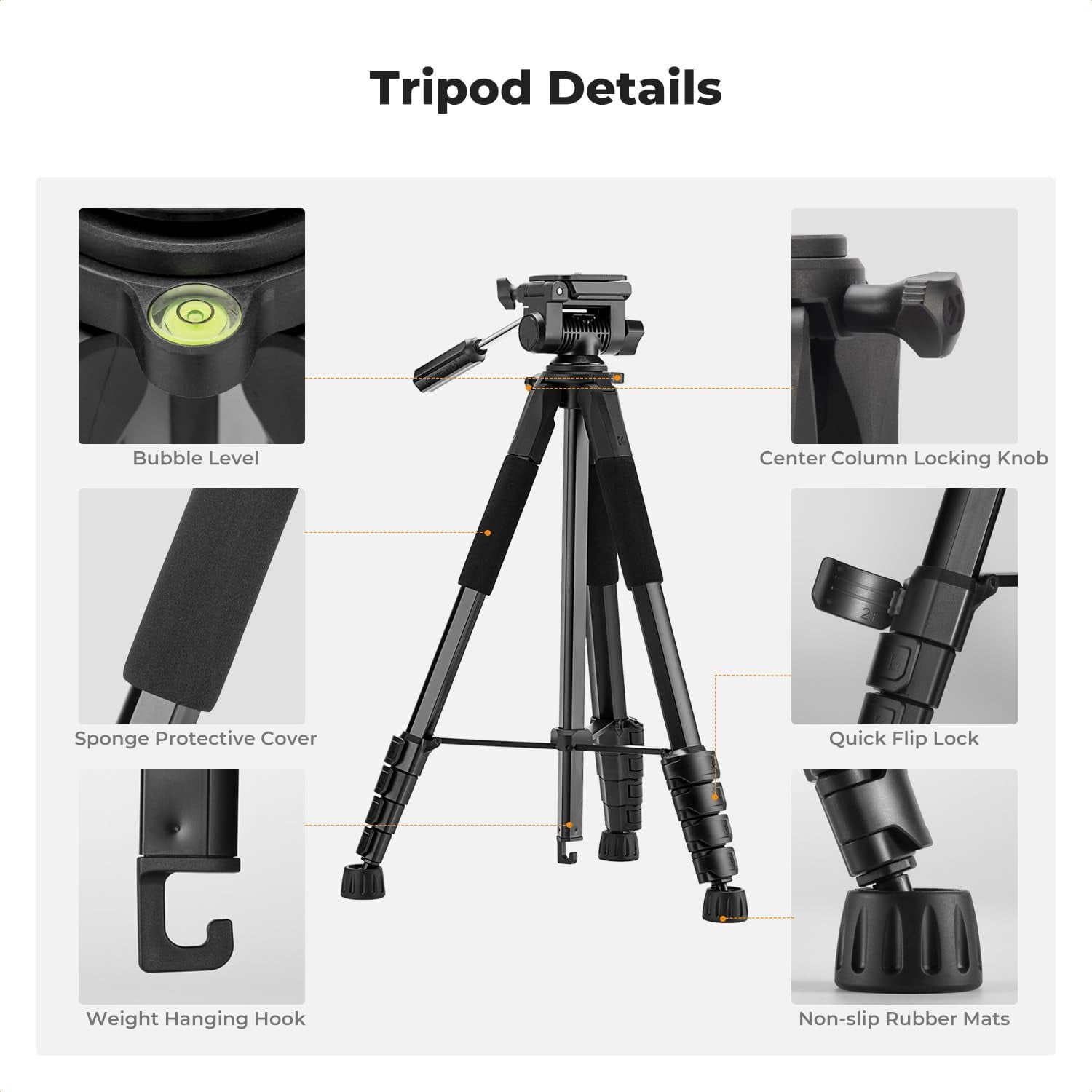 K&F CONCEPT 75" Lightweight Camera Tripod, Portable Travel Outdoor DSLR Tripods with Remote and Phone Holder, Cellphone Clip for Smartphone Live Streaming Vlog, Black
