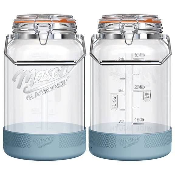2 Packs 1 Gallon Glass Jar with Airtight Lids,Wide Mouth Mason Jars with Clip Top Lids & Stainless Steel Handle & Silicone Base,Canning Jars for Kitchen Storage