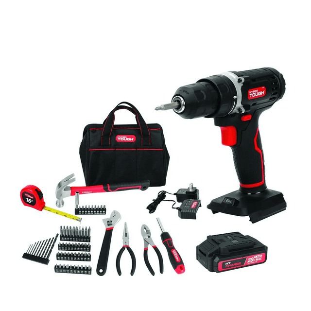 Hyper Tough 20V Max 1.5AH 70-Piece Project Kit with Cordless Drill, Battery & Charger