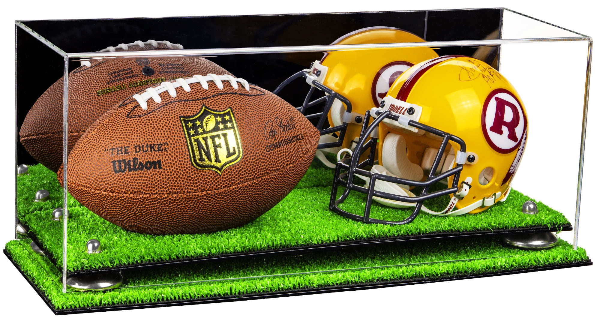 Deluxe Acrylic Mini Miniature (not Full Size) Football and Helmet Display Case with Mirror