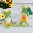 thumbnail image 5 of Sitting Frog Gnomes Plush Decoration, Stuffed Gnomes, Holding Sunflowers & Lotus Leaves, Cute Frog Eyes Knitted Hat, Long Legs Shelf Sitters Stuffed Ornaments (1Pc, A), 5 of 5
