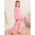 thumbnail image 4 of Usaibhir Toddler Kids Baby Girl Solid Pjs Ruffle Long Sleeve Button Shirt Top and Pants Cotton 2Piece Pajamas Set 18M-6T, 4 of 11