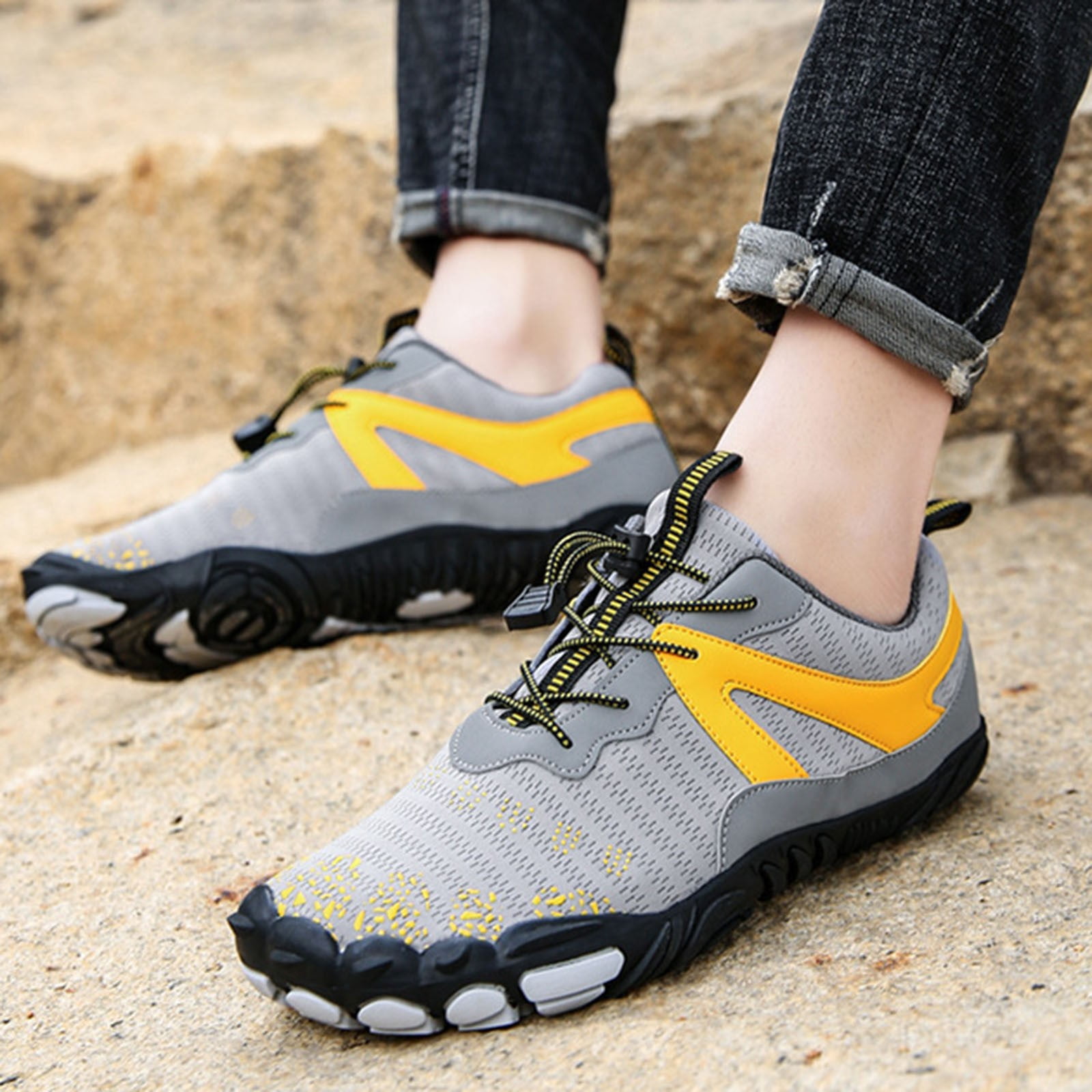 Womens Barefoot Quick Dry Water Hiking Shoes Breathable Lightweight Non Slip Trail Outdoor Athletic Sneakers Gray,Size 5.5