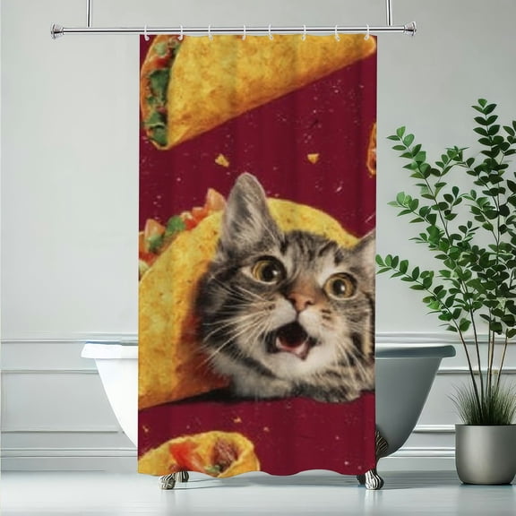 RKSupls Funny Cat Burrito Shower Curtain, Valentine's Day Waterproof Shower Curtain with Hooks for Home Bathtub Bathroom Decor Washable Curtains,90x180cm