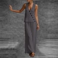 thumbnail image 7 of Besolor Womens Summer Outfits 2 Piece Set V Neck Sleeveless Button Tank Tops Wide Leg Pants with Pocket Beach Dresses Vacation Sets(Large,Gray), 7 of 7