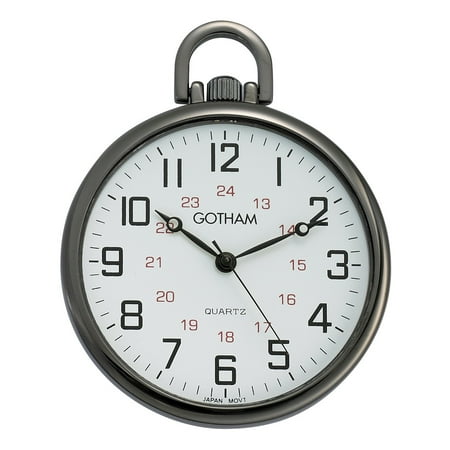 Men's Railroad Open Face Gun Metal Analog Quartz Pocket Watch with Chain # GWC15026B