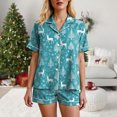 thumbnail image 5 of felwors Women Christmas Pajamas Set Silk Satin Short Sleeve Button Down Top and Shorts Plus Size Soft Sleepwear Lounge Xmas Pjs Sky Blue, S, 5 of 6