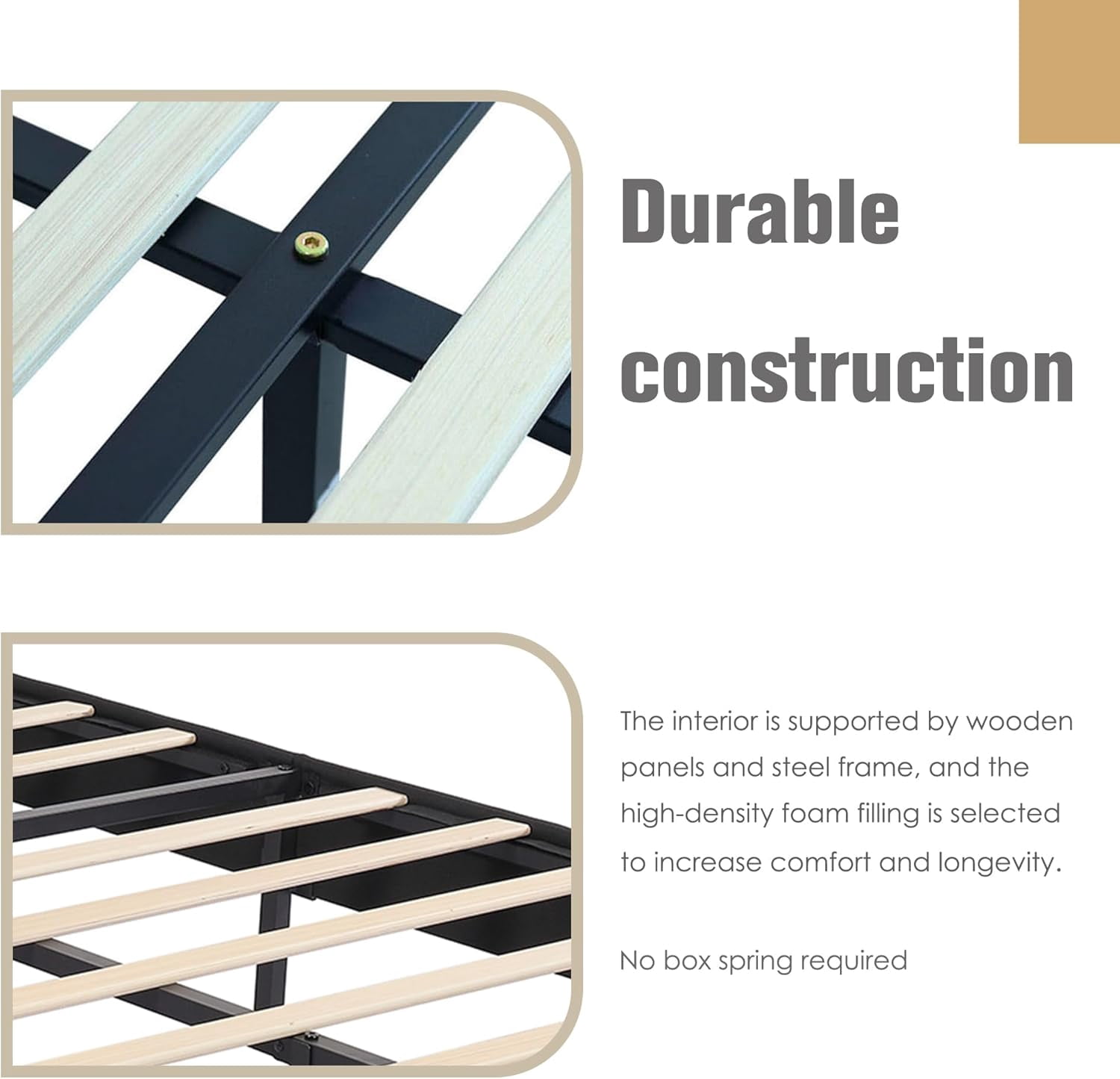AGARTT Upholstered Platform Queen Size Bed Frame with Headboard Wooden Slats Support,Black Linen