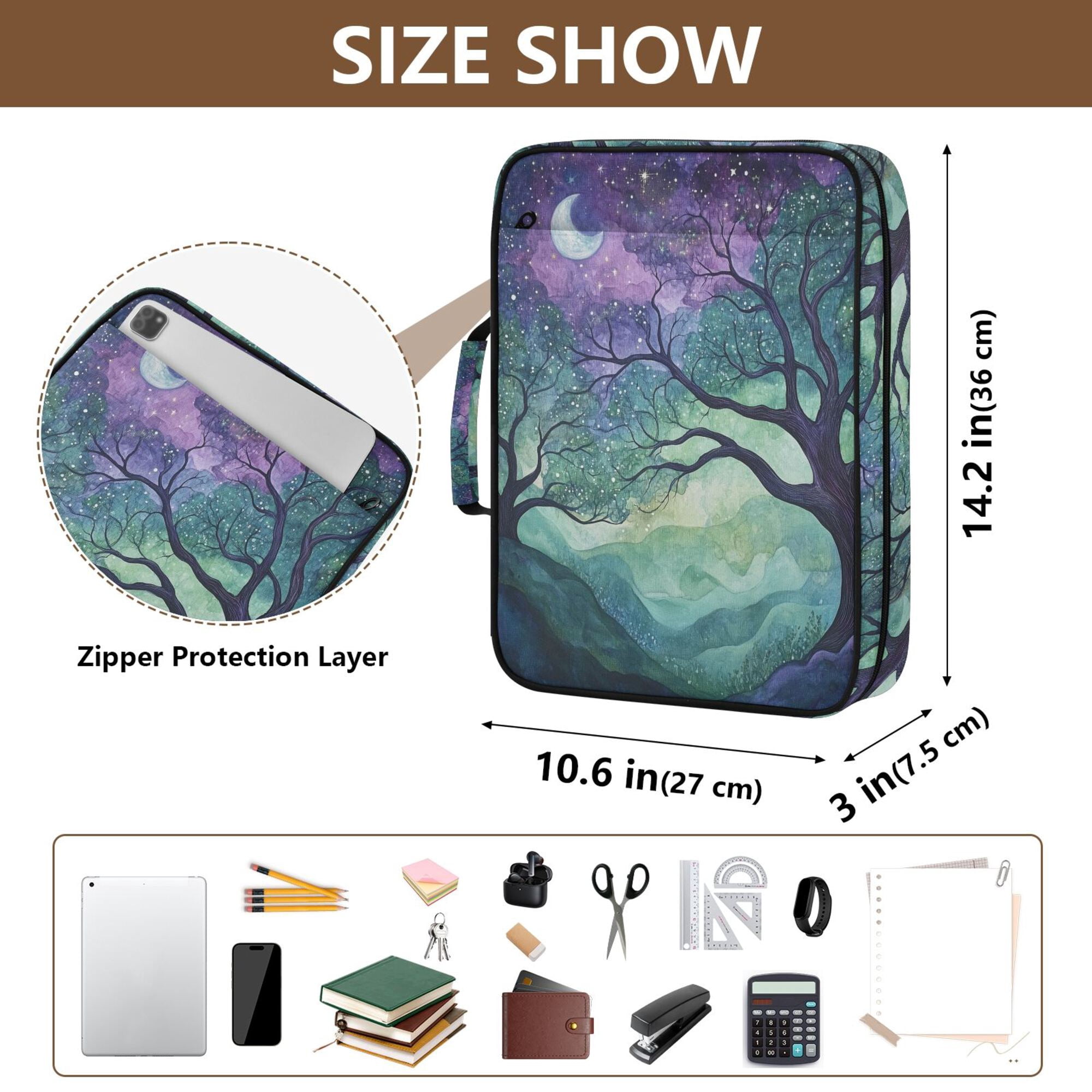 FORMRS Accordion File Folder A4 Size 7-Pocket Expanding Document Organizer Bag with 3 Ring Binder, Moonlight Forest