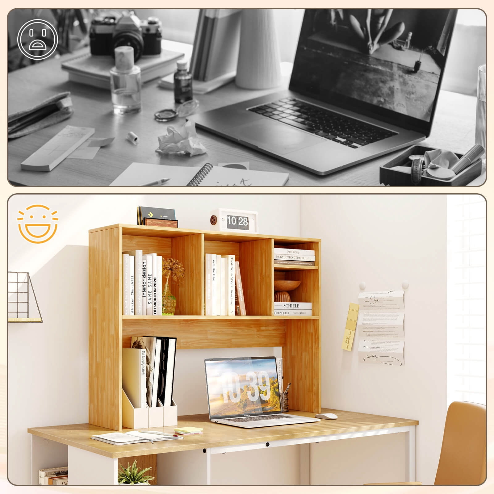 Costway Computer Desktop Bookcase Countertop Storage Bookshelf Organizer with 4 Cubbies Beige