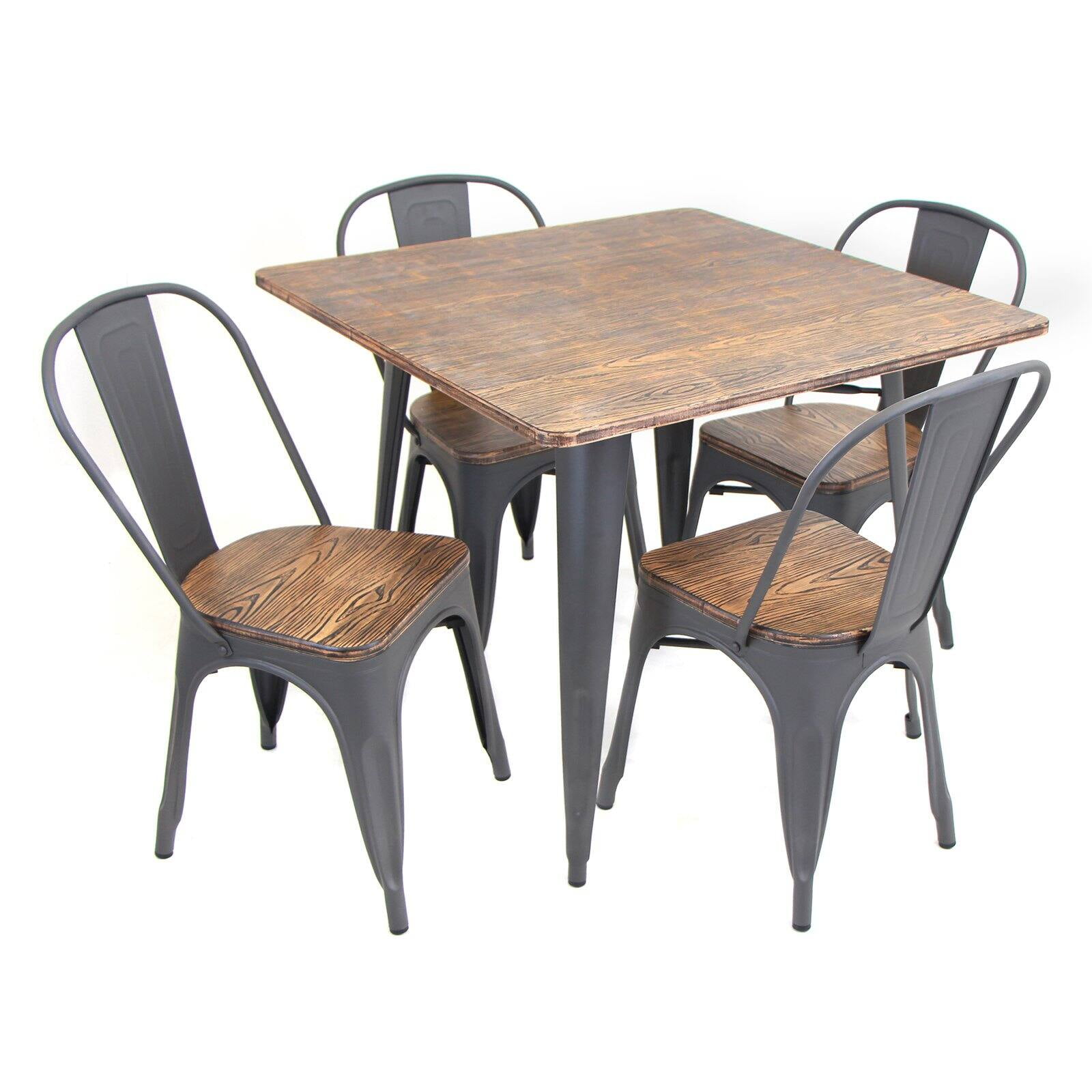 Oregon 5Piece IndustrialFarmhouse Dining Set in Grey and Brown by