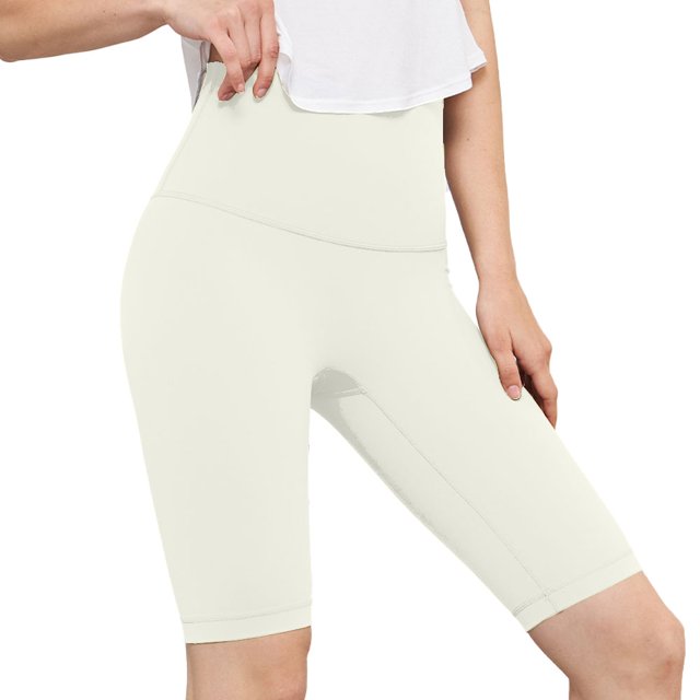 Hukapapa Pantalones cortos de ciclismo de cintura alta para mujer Pantalones cortos de entrenamiento para correr Peach hip Fitness Pantalones cortos de yoga de cintura alta, blanco,