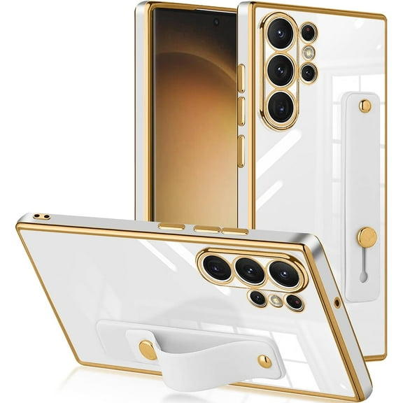 Compatible with Samsung Galaxy S23 Utral 5G Cell Phone Case with Grip Finger Hand Phone Holder Tablet Phone Strap Shockproof Protective Bumper Case-White