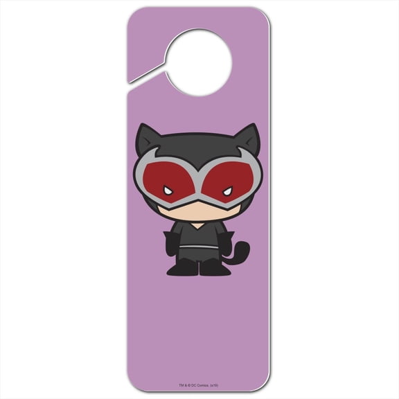 Batman Catwoman Cute Chibi Character Plastic Door Knob Hanger Sign