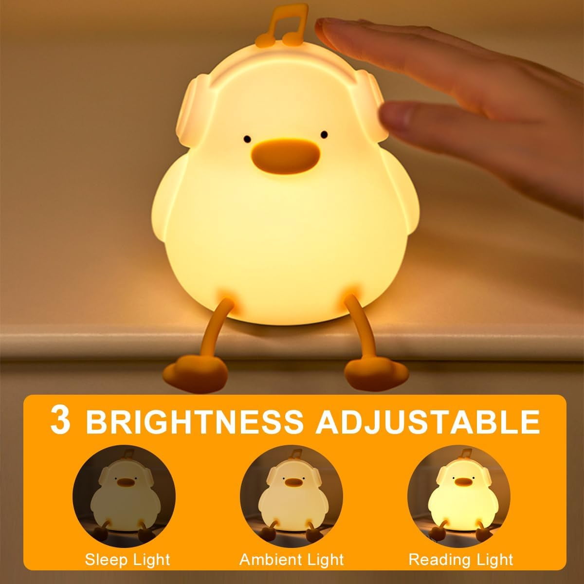 CATPAN Duck Night Light, Squishy Silicone Nightlight for Baby Nursery with 30 Minutes Timer, Cute Duck Lamp Rechargeable Bedside Lamp with Touch Control for Kids Boys Girls Bedrooms, Living Room