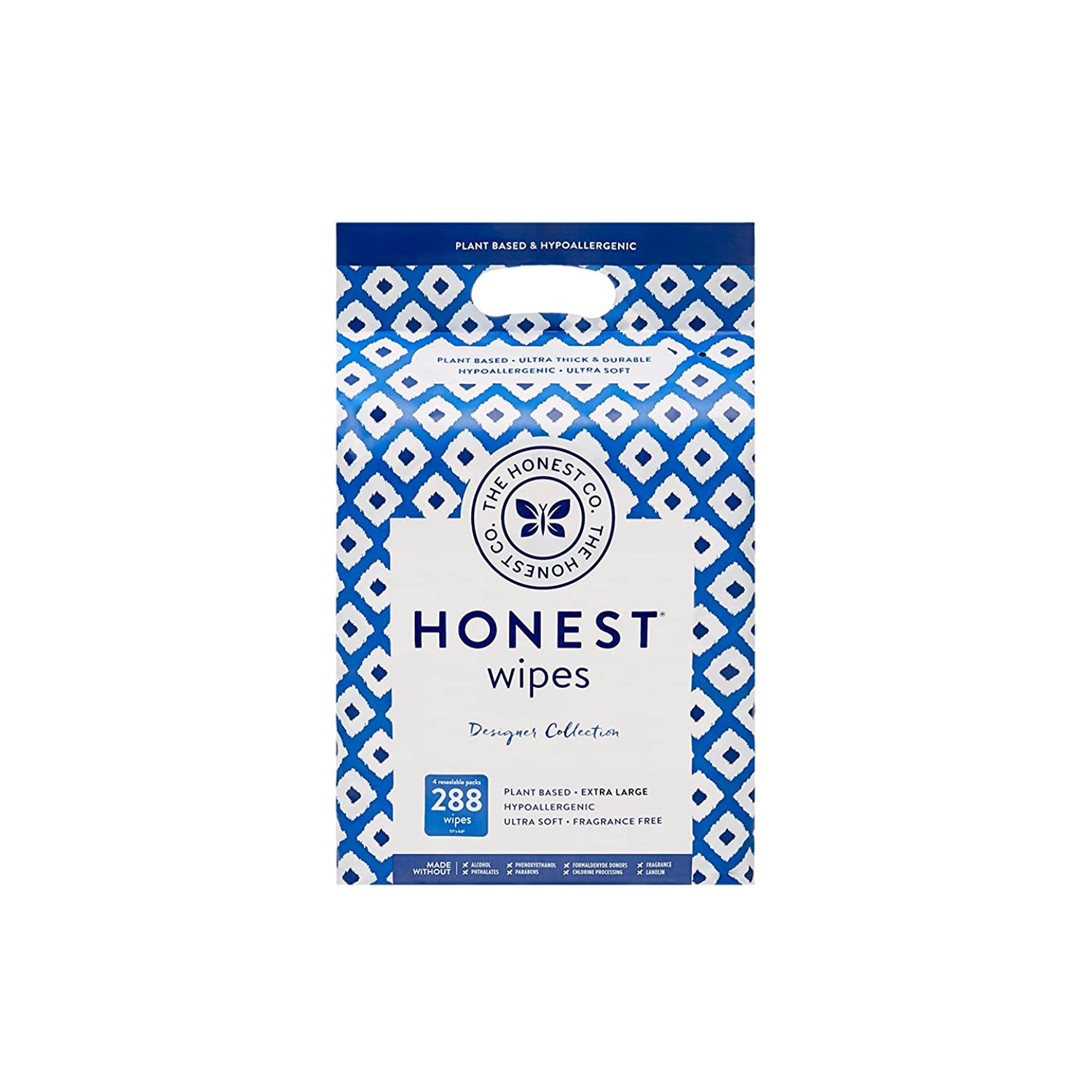 The Honest Company Designer Baby Wipes 288 Count Blue Ikat Over