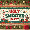 thumbnail image 5 of Snowman Ugly Sweater Party Banner Reindeer Festive Backdrop Colorful Stars Gift Boxes Christmas Background for Christmas Party Ugly Sweater Event Holiday Gathering, 5 of 9