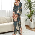 thumbnail image 2 of PoBuds Women's Long Sleeve Flannel Pajama Set Sleepwear Koi Fish Vintage Lotus S, 2 of 5