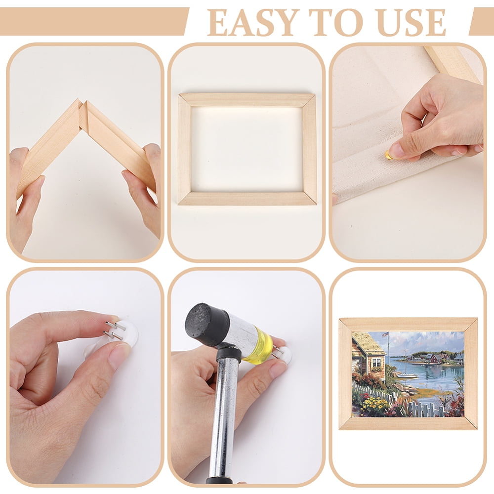 32Pcs Wooden Oil Painting Inner Frame with 100Pcs Iron Map Pins Drawing Push Pins White 200 -400x23.5x14.5 -15.5mm