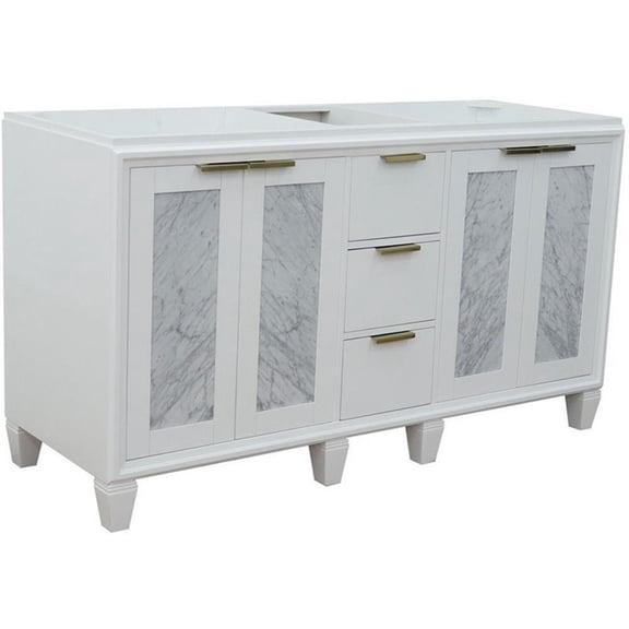 Pemberly Row 60" Modern Double Solid Wood Vanity in White (Cabinet Only)
