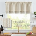 thumbnail image 2 of Curtainking Striped Valance Kitchen Valance for Windows Double Layer Curtains Light Filtering Flax Valance 50x18 inch Length Rod Pocket 1 Panel Taupe on Beige, 2 of 8