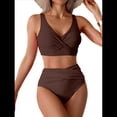 thumbnail image 2 of Ensembles de Bikini pour Femmes Maillot de Bain Deux Pièces Taille Haute Col en V Torsadé Bretelles Spaghetti Réglables, 2 of 7