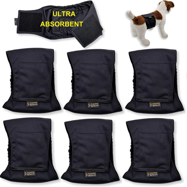 Paquete De 3 O 6 Pañales Para Perros Machos, 4 Capas De Almohadillas Absorbentes, Impermeables, A Prueba De Fugas, Banda Para El Vientre, Lavable (L: Cintura De 16 A 20 Pulgadas, Paquete De 6 Negros)