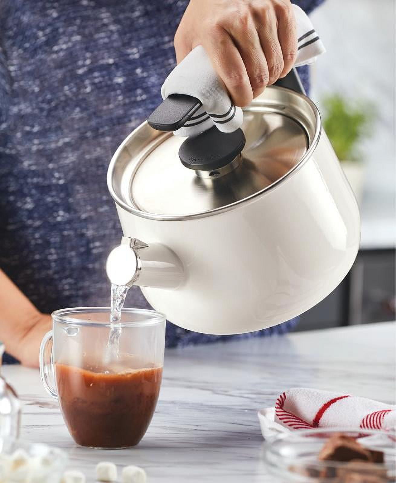 KitchenAid Enamel-on-Steel 2 Quart Teakettle, Induction Compatible, White