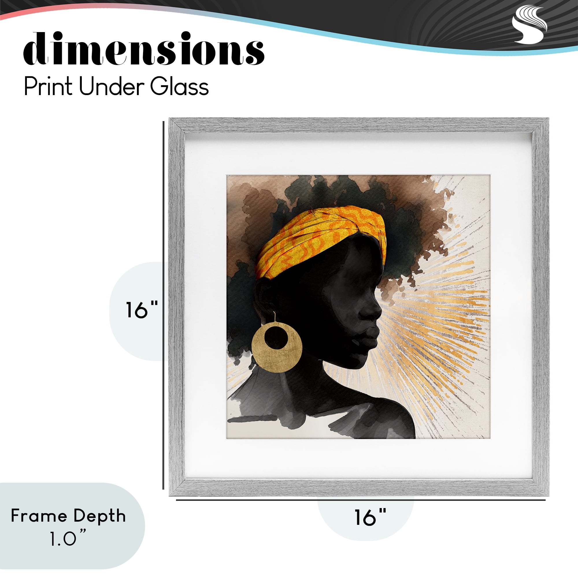 Stupell Industries Sunburst Silhouette with Headwrap Gray Framed Print Under Glass, design by CAD Designs
