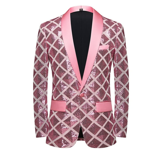 Xuniizn Tuxedo for Men, Sequin Shiny One Button Slim Shawl Lapel Prom Cocktail Suit Jacket, Soft Cozy Sport Coats and Blazers Tuxedo for Dinner Party