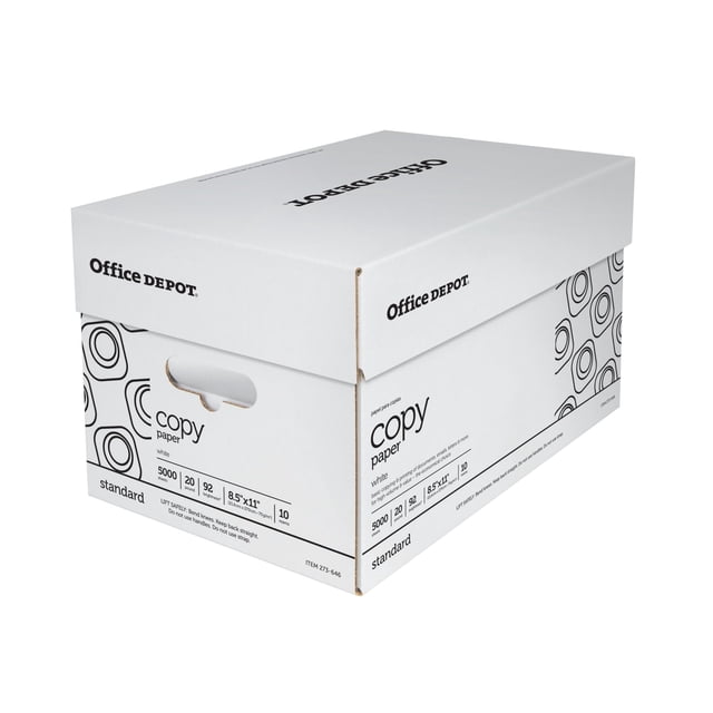 Copy Paper Office Depot, 20 libras, 8,5 x 11 pulgadas, 500 hojas x 10 resmas