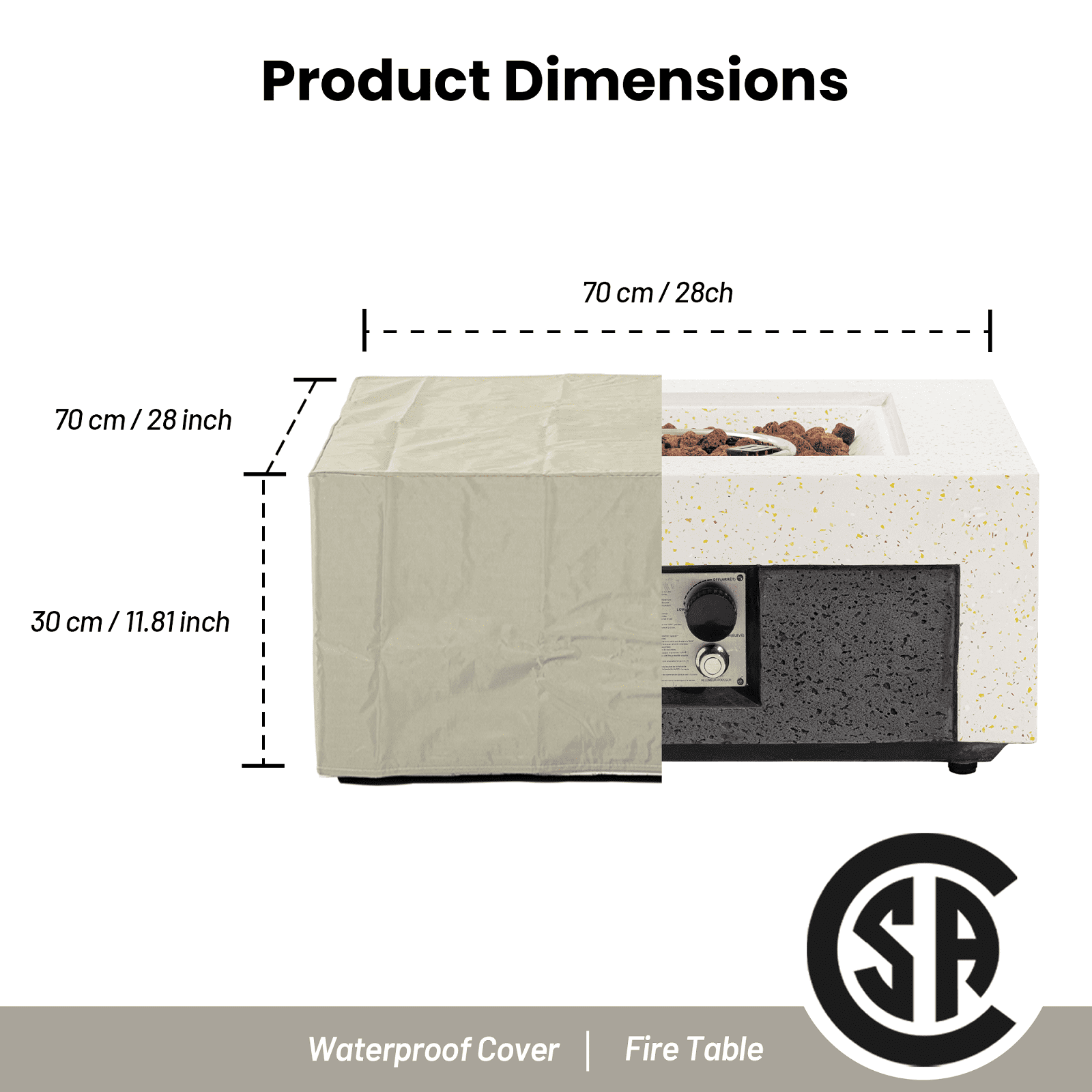 MOALCOFER 28'' Square Concrete Fire Pit Table,Dual-Texture Design with Lava Rocks and Cover