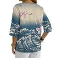 thumbnail image 2 of Xoenoiee Cherry Blossom Sea Waves Print 3/4 Sleeve Shirts for Women Casual V Neck Boho Summer Loose Fit Linen Button Tunic Blouse Shirts, 4XL, 2 of 7
