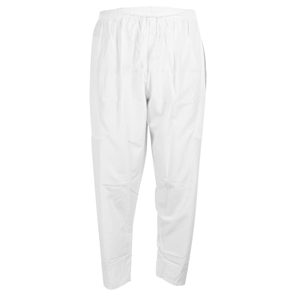 Riousery Men Muslim Pants Polyester Cotton Loose Style with Waist Elastic Band Afghan Trousers Clothes (White, L)