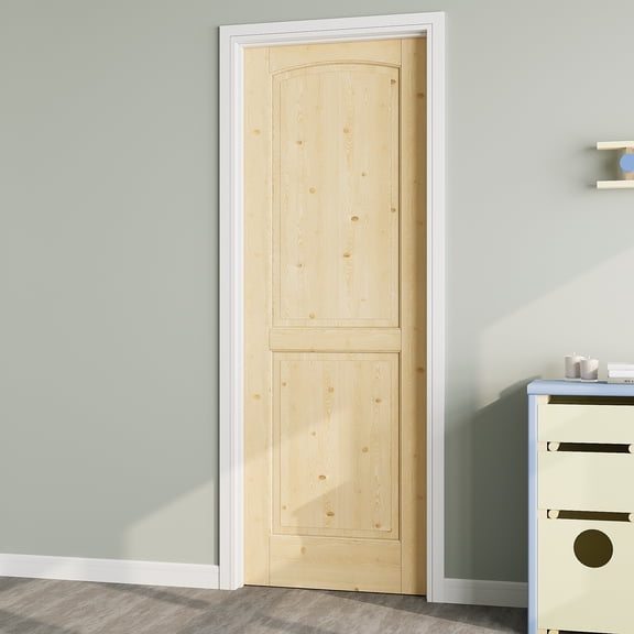 24" x 80" Arch Top Pine Wood Interior Door Slab, Solid Door Panel as Barn Door, French Door, Prehung Door-as Panty Door, Closet Door, Unfinished Knotty Natural Wood & Ready-to-Stain
