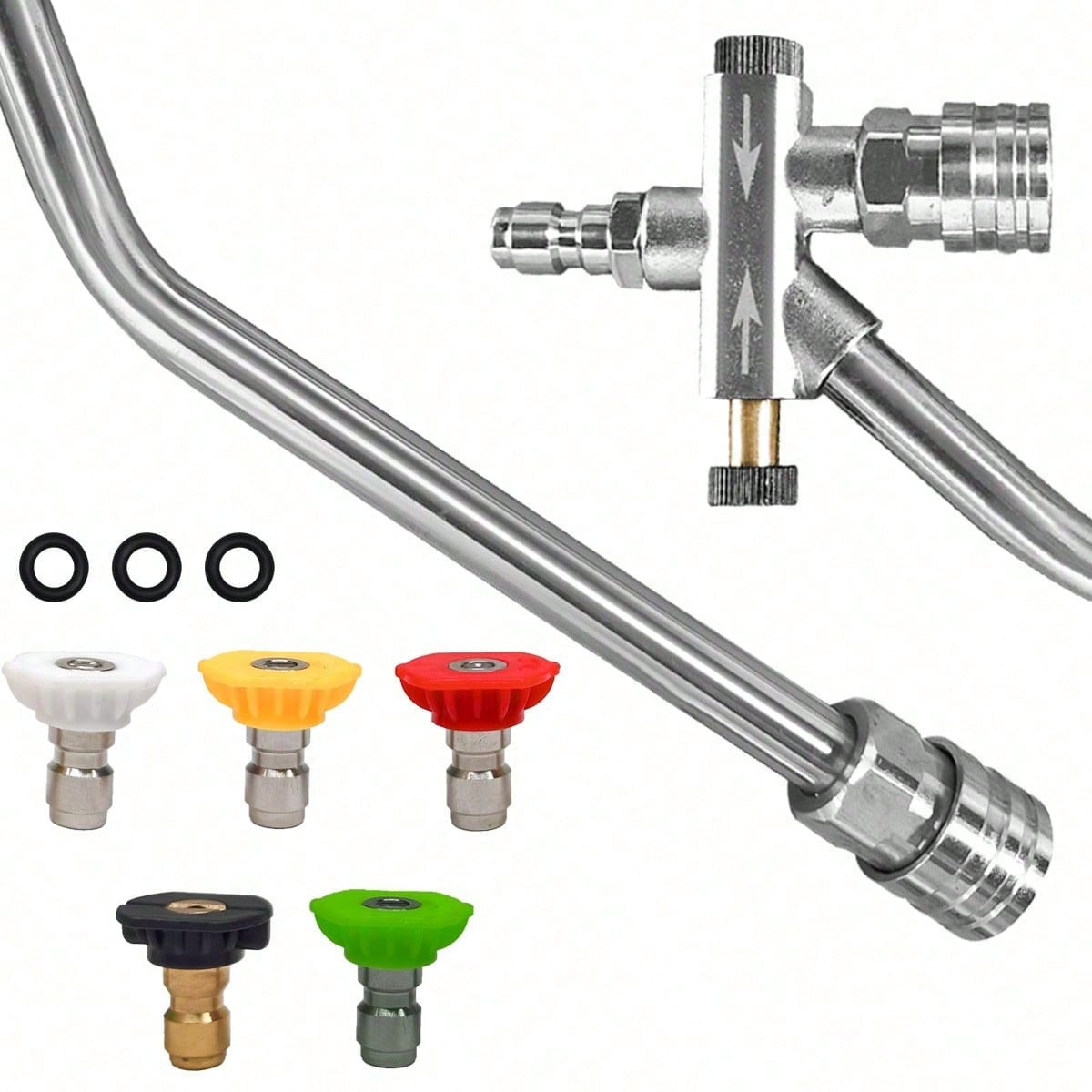 Tool Daily Foam Cannon Dual-Connector Accessory, Pressure Washer Double Tip Attachment for Soap Cannon, with 5 Pressure Washer Sprayer Nozzles, 1/4" Quick Connect