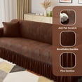 thumbnail image 5 of Stretch Velvet Sofa Slipcover, Cushion Couch Cover with Skirt, Pet Friendly Durable Washable Stretchable, Easy Fit Universal Furniture Protector, (75"-91",Brown), 5 of 12