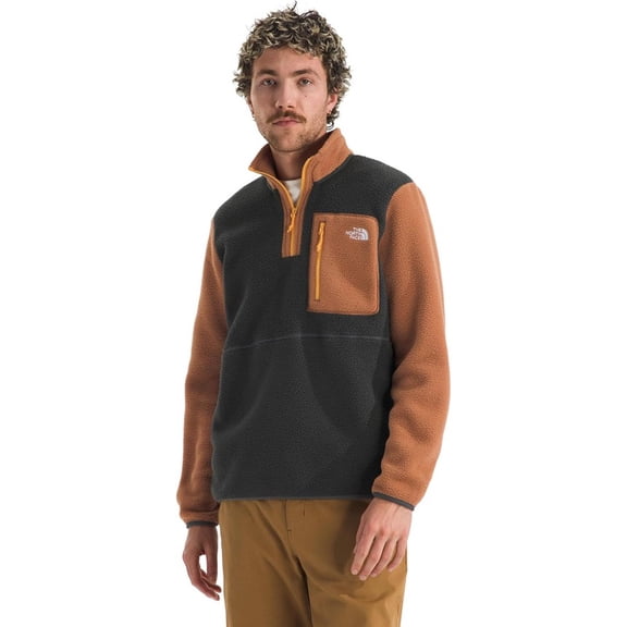 The North Face Men's Yumiori Quarter Zip Jacket - Lightweight Fleece Secure Zip Chest Pocket Asphalt Grey/Burnt Umber/Summit Gold, X-Large