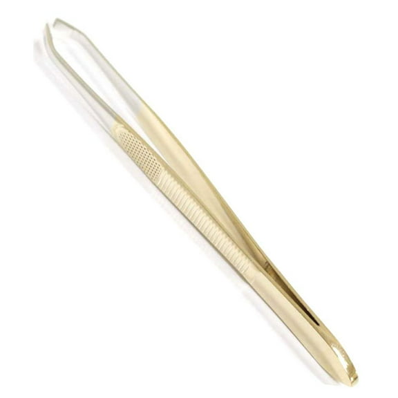 JEWEL TOOL 3" Gold Straight Edge Tweezers (Pack of 2) | Great for Eyebrows and Cosmetics | Textured Handles for Slip-Resistant Grip | Beautiful and Functional