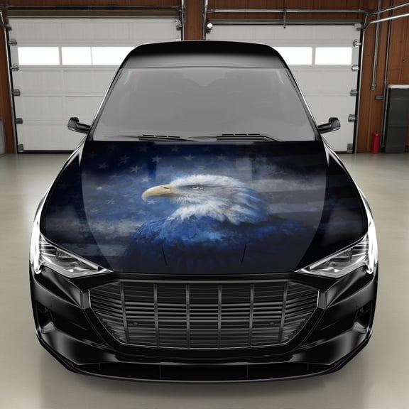 Patriotic Eagle & American Flag Car Hood Decal Sticker - Durable PVC Vinyl Wrap, Splash-Resistant & Easy Removal, Bold Eagle & USA Flag Design with Stars & Stripes, Fits All Cars, Trucks, SUVs - Auto