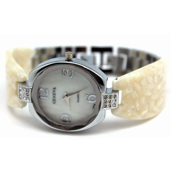 GENEVA WOMEN WATCH ROUND FACE FANCY BRACELET WITH NATURAL GRANITE COLOR