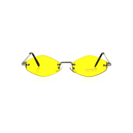 Womens Hippie Pimp Diamond Shape Rimless Metal Rim Sunglasses Yellow