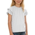 thumbnail image 3 of Aihuaihua Girls Pleated Ruffle Short Sleeve Shirts Kids Summer Crewneck T-Shirts Solid Color Fashion Tops Tees Age for 5-12 Years White 7-8 Years, 3 of 6