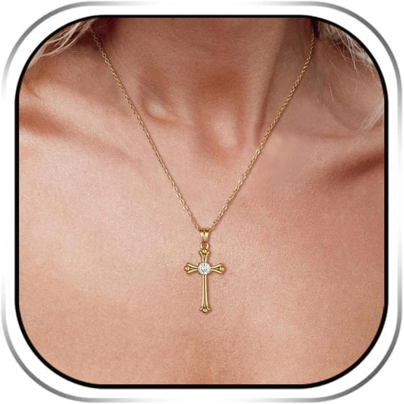 Cross Necklace for Women, Stainless Steel Gold & Silver Crystal Cross Pendant, Dainty Small Charm Necklace, Trendy Gift for Her